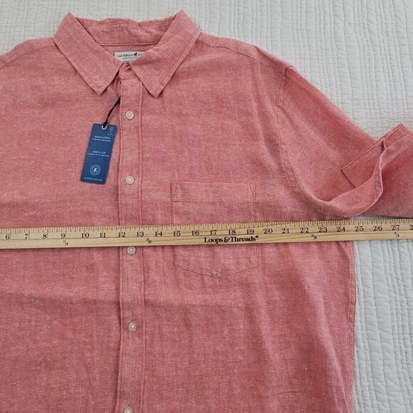 NEW Caribbean Joe 100% Linen Shirt Men's XL Red Long Sleeve Machine Washable NWT - Picture 8 of 14